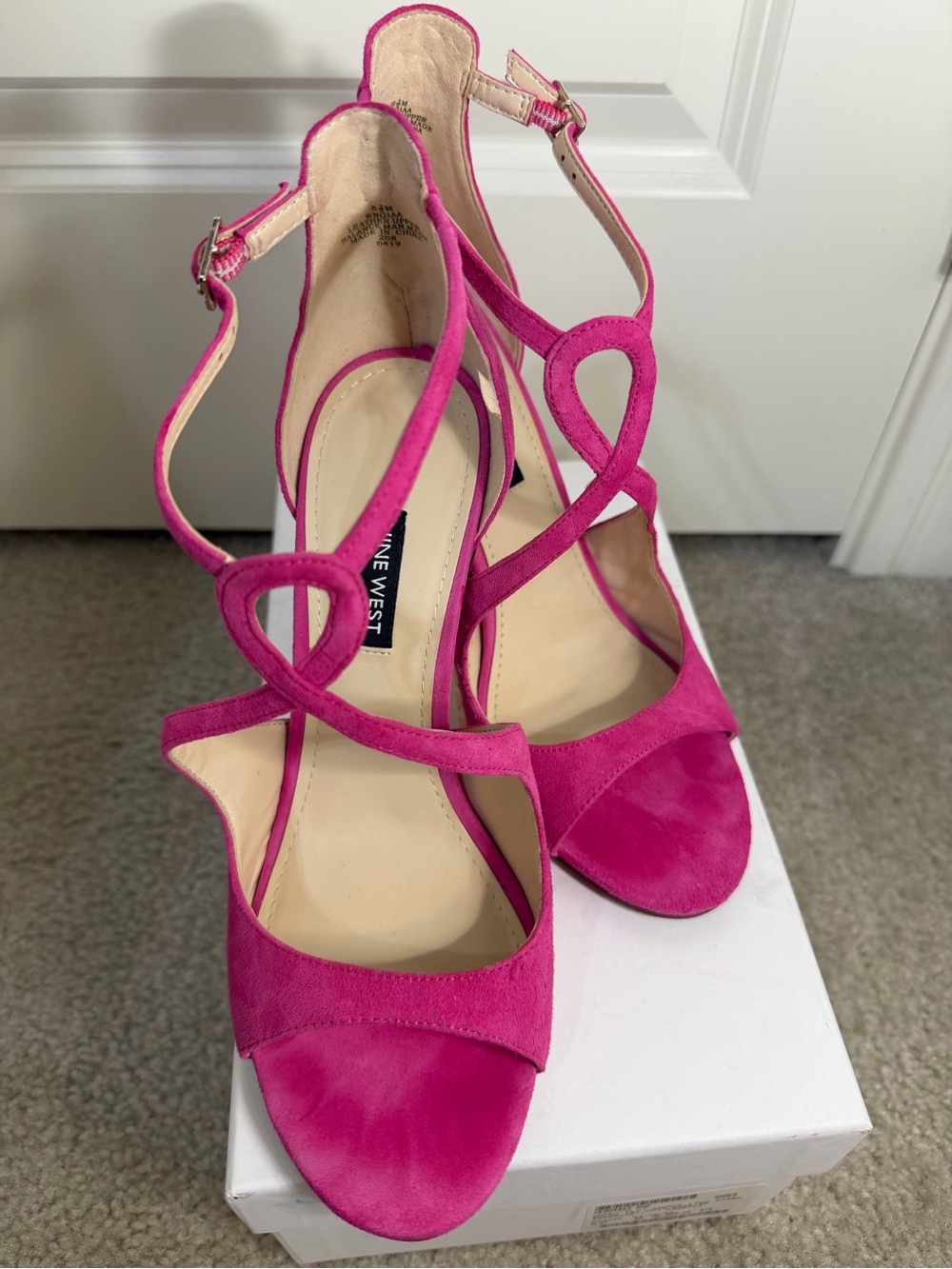 Nine West Fuchsia Suede Strappy Slingback Heels